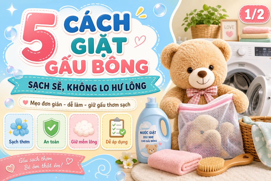 Lau gấu bông bằng khăn mềm ẩm