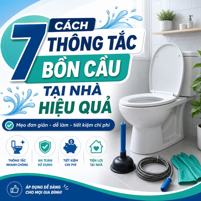 Cách thông tắc bồn cầu bằng pittong cao su