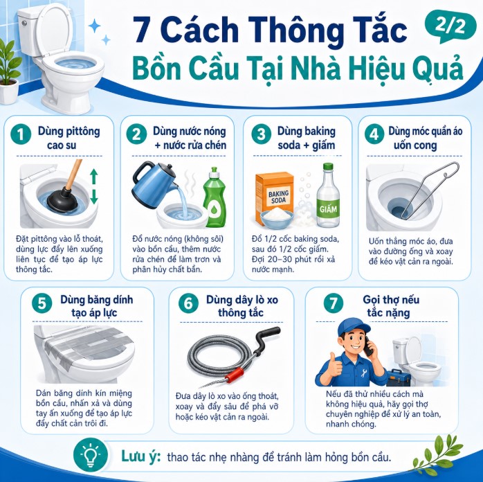 Thông tắc bồn cầu bằng móc treo quần áo