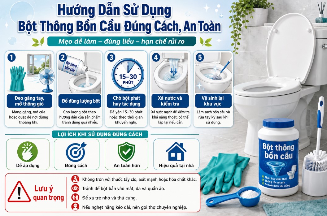 Hướng dẫn sử dụng bột thông bồn cầu đúng cách