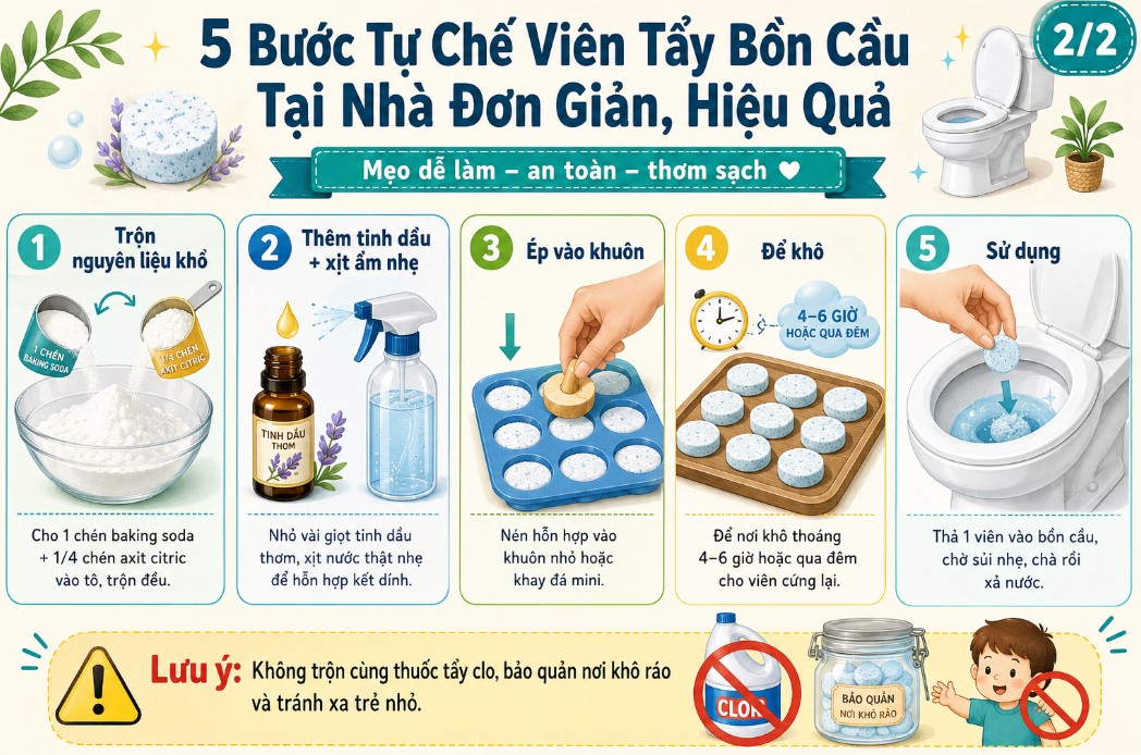 Bảo quản viên tẩy bồn cầu tự chế trong hũ kín